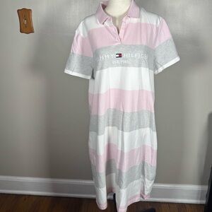 NWT Tommy Hilfiger Pink Stripe Logo Polo Shirt Dress Sz XL Short Sleeve Mini